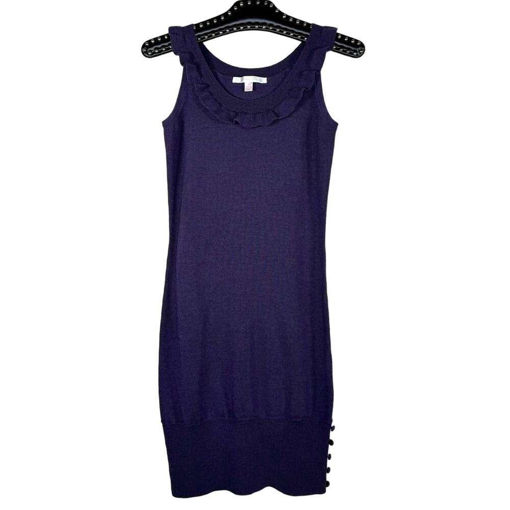Jenny Han Purple Merino Wool Sleeveless Ruffle Sweater Dress XS NWOT